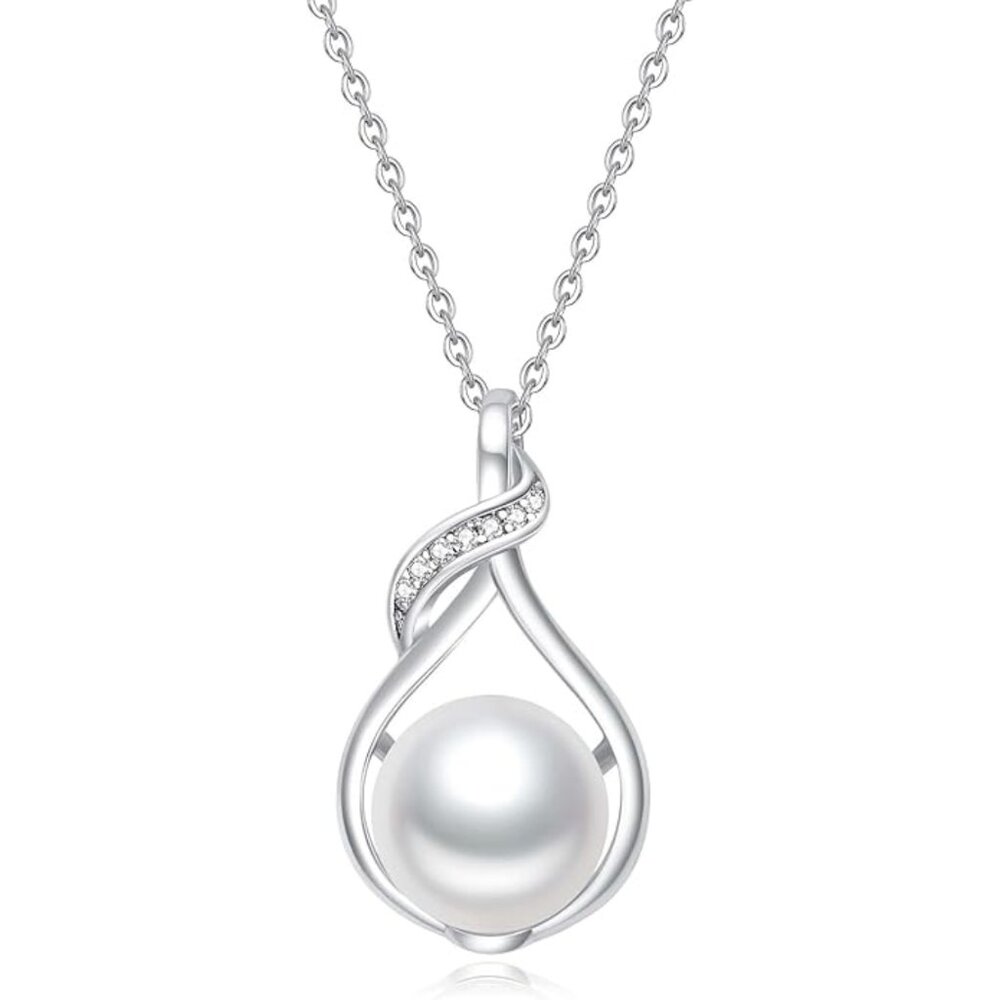 925 Sterling Silver 8.5mm Freshwater Pearl Infinity Necklace NWT